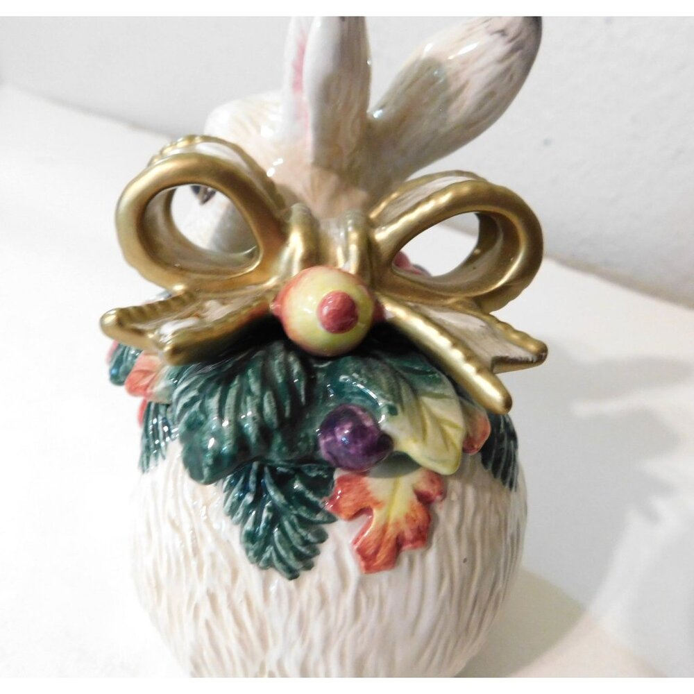 Fitz & Floyd Classics Snowy Wood Bunny Rabbit Figurine Dish 5" Festive Holiday - Picture 9 of 11